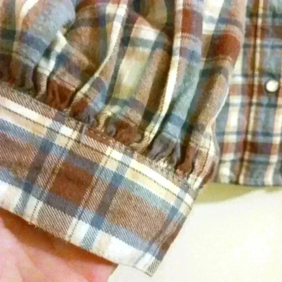 Western flannel button down blue brown vintage appeal. Pearl look buttons. Sz Lg - Picture 9 of 11